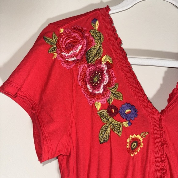 NWT Johnny Was Embroidered Cotton Dress Red MEDIUM Boho Babydoll Tier - Picture 3 of 16